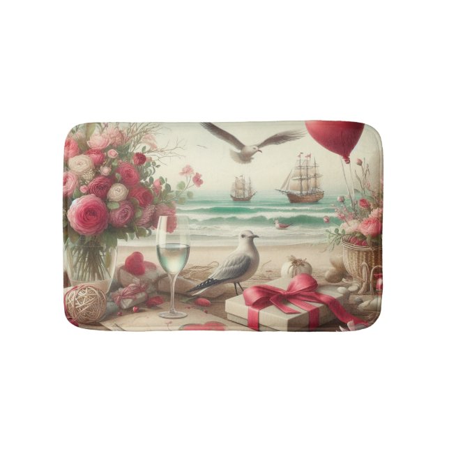 Coastal/Nautical Valentine's day  Bath Mat (Front)
