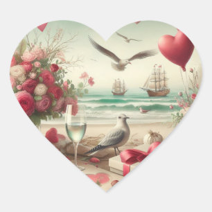 Coastal/Nautical Valentine's day  Heart Sticker