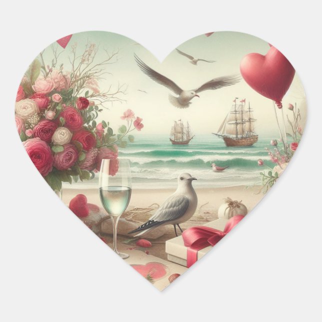 Coastal/Nautical Valentine's day  Heart Sticker (Front)