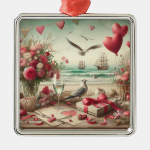 Coastal/Nautical Valentine's day Metal Ornament