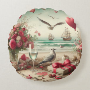 Coastal/Nautical Valentine's day  Round Cushion
