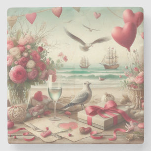 Coastal/Nautical Valentine's day Stone Coaster