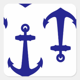 Coastal Nautical White Blue Anchor Pattern Square Sticker