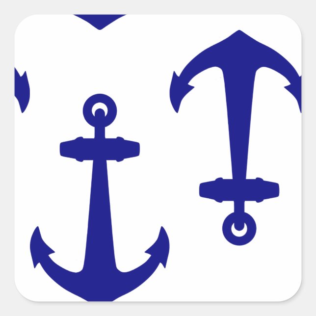 Coastal Nautical White Blue Anchor Pattern Square Sticker (Front)