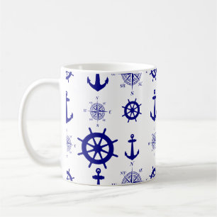 Coastal Nautical White Blue Sailing Pattern Coffee Mug