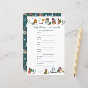 Coastal Nautical Word Scramble Baby Shower Game