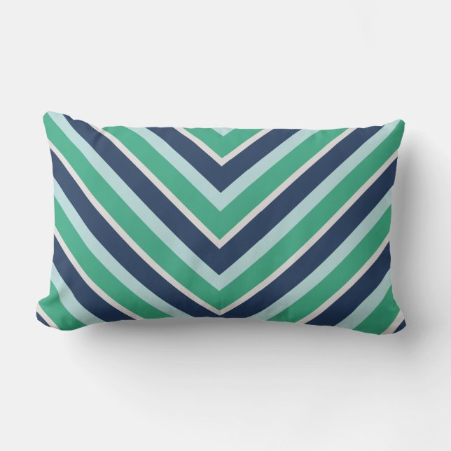 coastal navy blue and green chevron pattern lumbar cushion (Front)