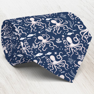 Coastal Navy Blue Nautical Undersea Octopus Tie