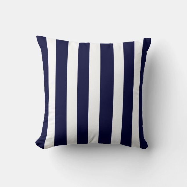 Coastal Navy Blue White 2 Sided Stripe Beach Cushion (Front)