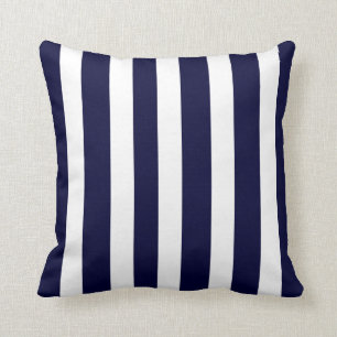 Coastal Navy Blue White 2 Sided Stripe Beach Cushion