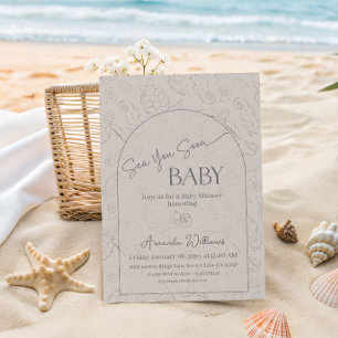 Coastal Neutral Beige Sea You Soon Baby Shower Invitation