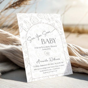 Coastal Neutral Sea You Soon Baby Shower Invitation