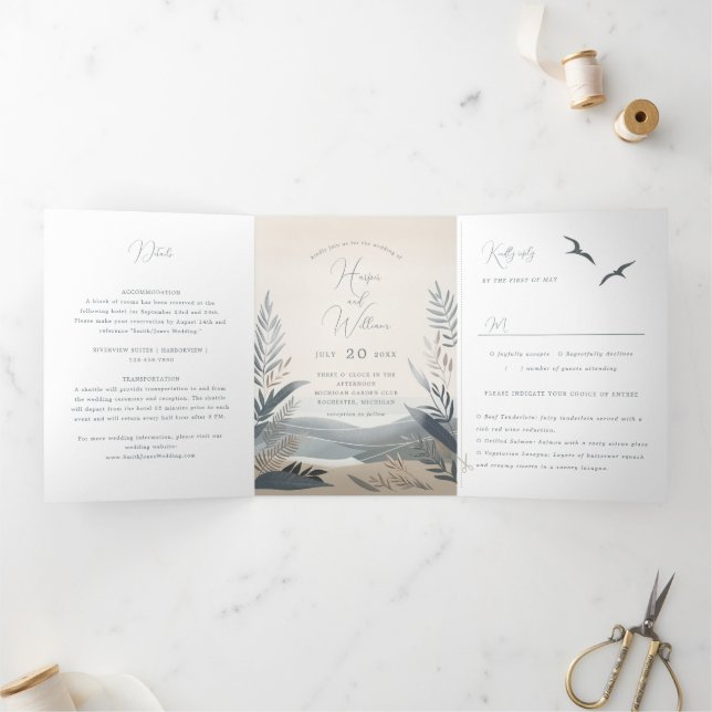 coastal new england beach Tri-Fold Wedding (Inside)
