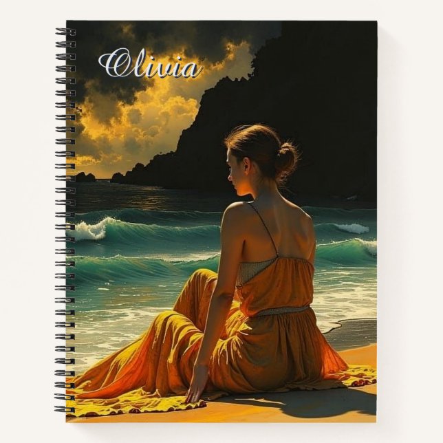 Coastal Night Seaside Reflection Personalised Notebook (Front)