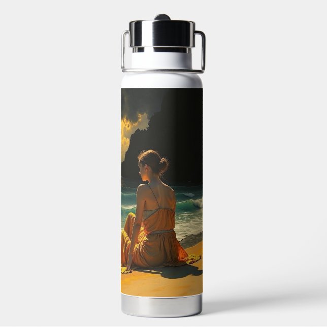 Coastal Night Seaside Reflection   Water Bottle (Back)