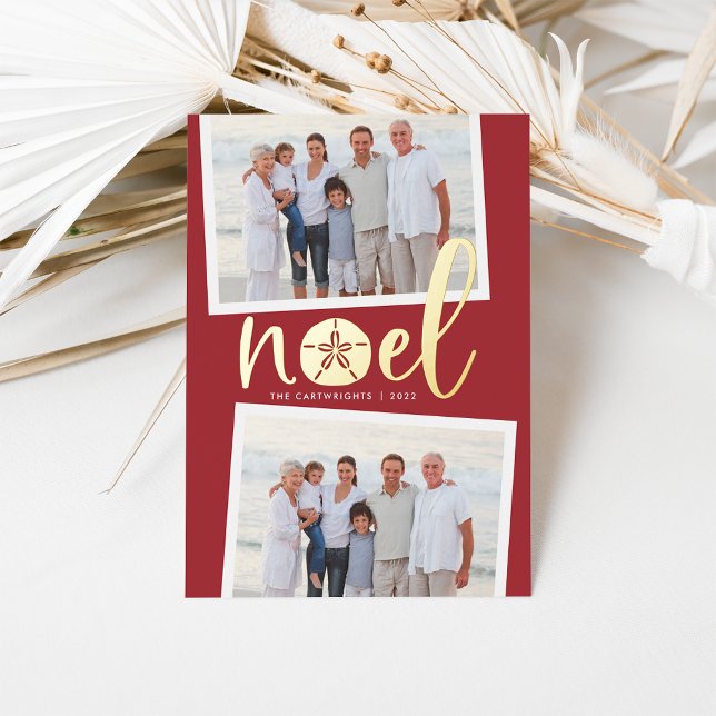 Coastal Noel | 2 Photo Christmas Foil Holiday Card (Creator Uploaded)