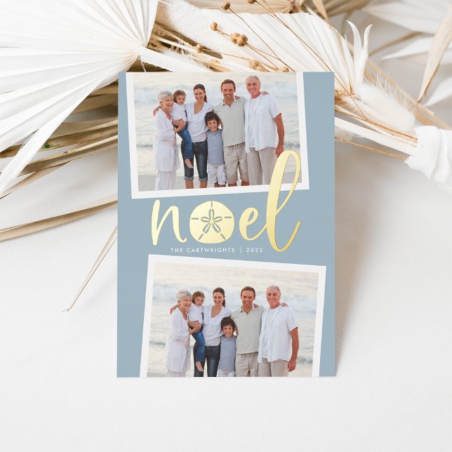 Coastal Noel | 2 Photo Christmas Foil Holiday Card (Creator Uploaded)