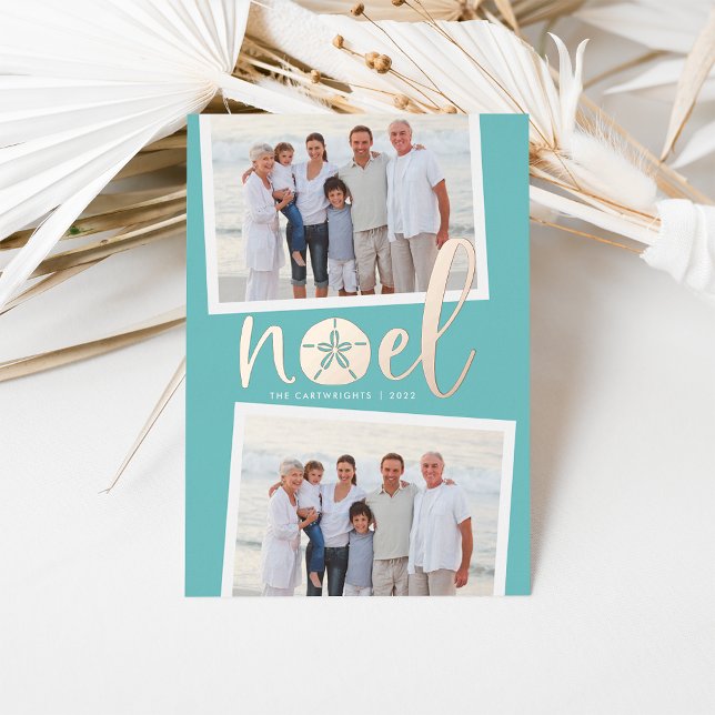 Coastal Noel | 2 Photo Christmas Foil Holiday Card (Creator Uploaded)