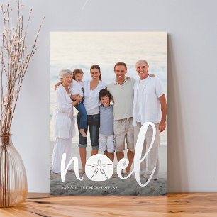 Coastal Noel Vertical Christmas Photo Silver Foil Holiday Card