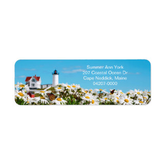 Coastal Nubble Light Summer Daisy Maine Lighthouse Return Address Label