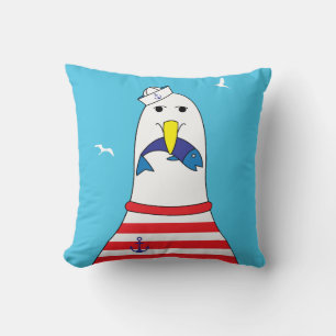 Coastal Nursery Decor Cute Seagull Character Cushion