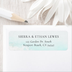 Coastal Ocean Beach Blue Wave Sand Elegant Wedding Return Address Label