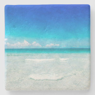 Coastal Ocean Beach in Teal Aqua Turquoise Blue Stone Coaster