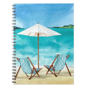 Coastal Ocean Beach Scene Two Beach Chairs Notebook