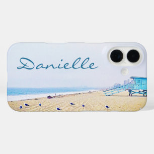 Coastal Ocean Beach Seagulls Photo Monogram Name iPhone 16 Case