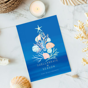 Coastal Ocean Beach Seashell Christmas Tree Holiday Card