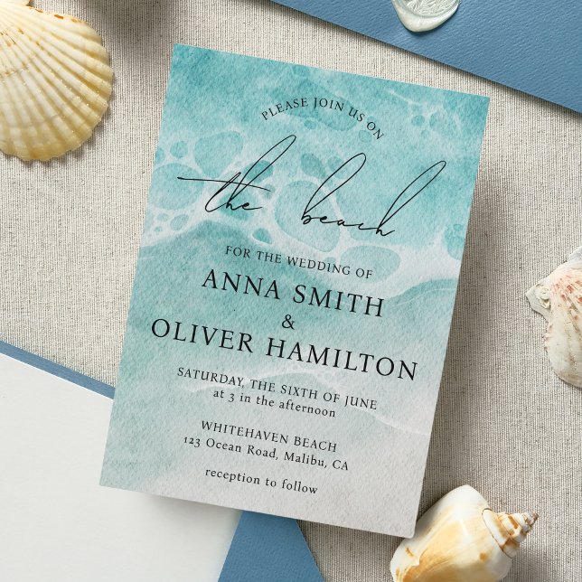 Coastal Ocean Beach Summer Modern Wedding Invitation (Beach Wedding Ocean Invite)