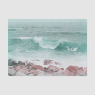 Coastal Ocean Beach Waves Teal White Nautical Tissue Paper