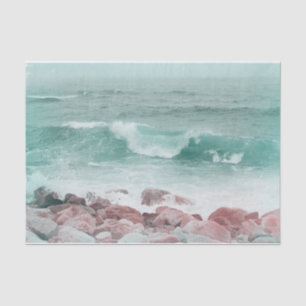 Coastal Ocean Beach Waves Teal White Nautical Tissue Paper