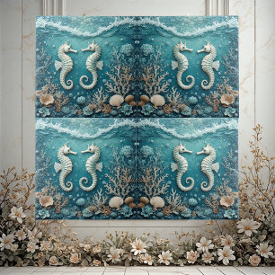 Coastal Ocean Coral Reef Sea Foam Seahorse Couple  Ceramic Tile