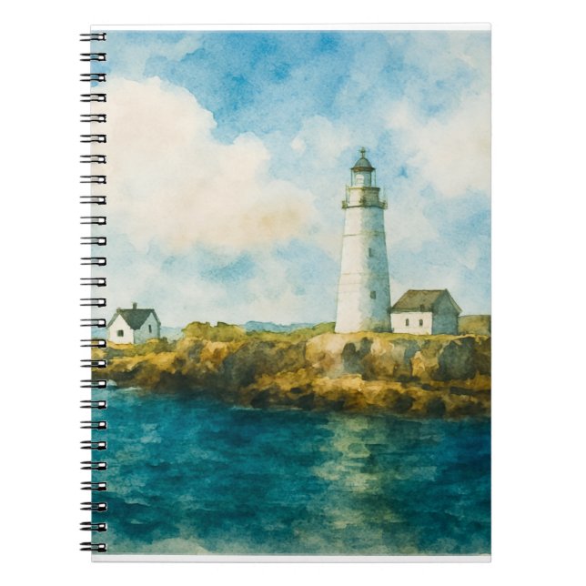 Coastal Ocean Landscape - Blue Sky & Rocky Shore Notebook (Front)