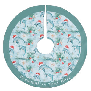 Coastal Ocean Santa Dolphin Holiday Personalise Brushed Polyester Tree Skirt