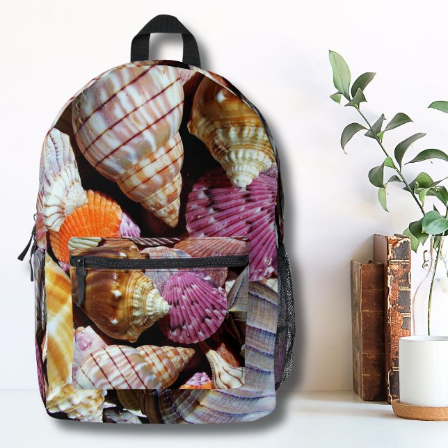 Coastal Ocean Sea Shell Pattern Printed Backpack (Cute Colorful Shell Coastal Beach Printed Backpack)