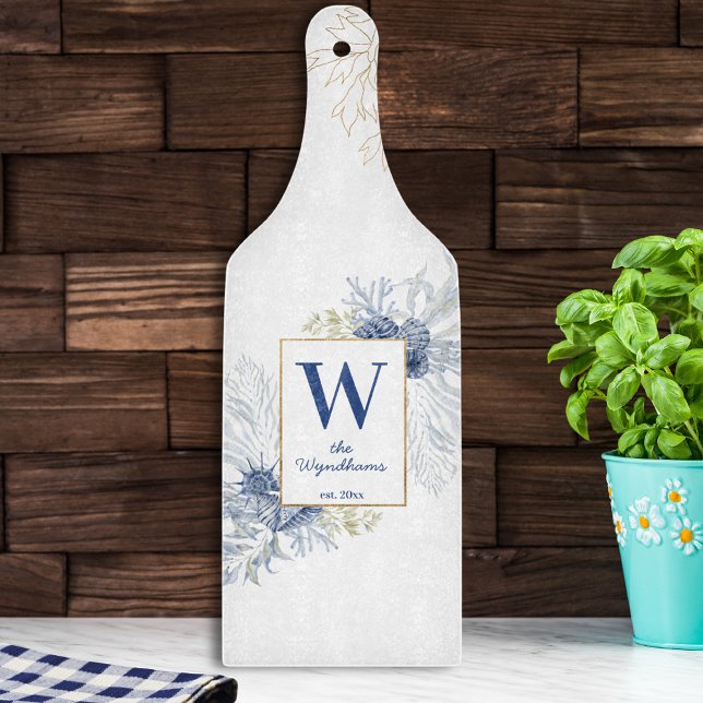 Coastal Ocean Shells Custom Monogram Established Cutting Board (Creator Uploaded)