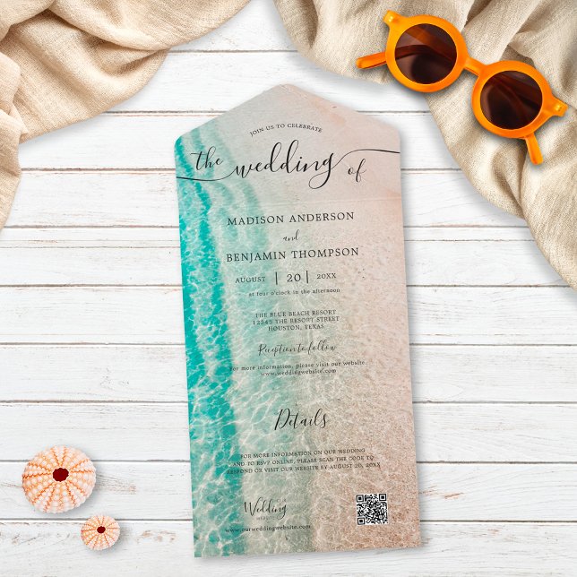 Coastal Ocean Summer Beach Destination Wedding All In One Invitation (Creator Uploaded)