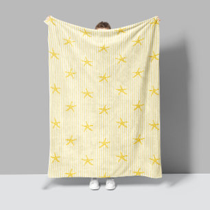 Coastal Ocean Tides Starfish Stripe Lemon Yellow Fleece Blanket