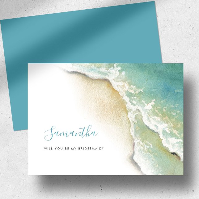 Coastal Ocean Waves Watercolor Bridesmaid Cards (Bridesmaid proposal cards unique beach watercolor art by Victoria Grigaliunas of Do Tell A Belle.)