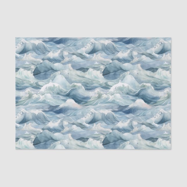 Coastal Ocean Waves Watercolor Nautical Tissue Paper (Front)
