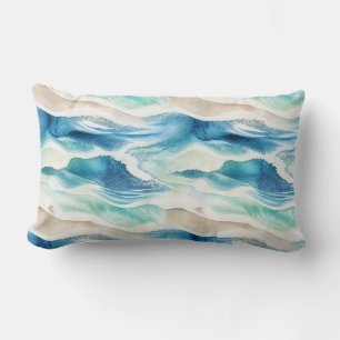 Coastal Ocean Waves Watercolor Pillow