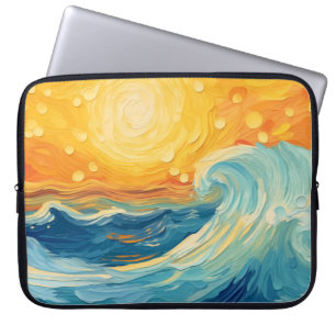 Coastal Oil Painting Sun and Waves Laptop Sleeve