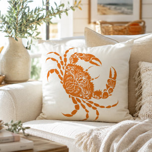 Coastal Orange Crab Beach House  Cushion