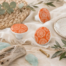 Coastal Orange Floral Ceramic Drawer Pull