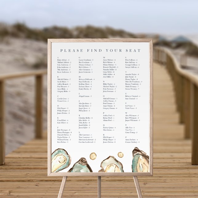 Coastal Oyster Alphabetical Wedding Seating Chart (Coastal oyster alphabetical seating chart)