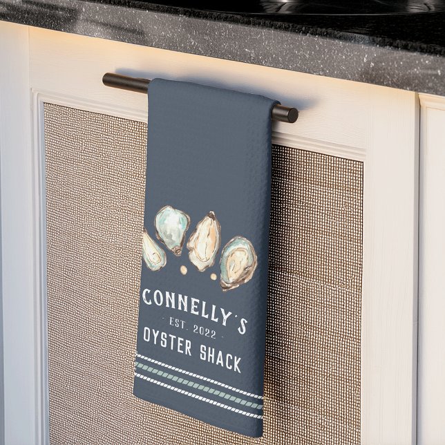Coastal Oyster & Pearl Personalised Beach House Tea Towel (Creator Uploaded)
