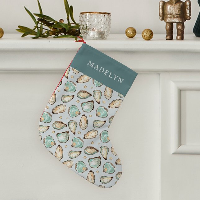 Coastal Oyster Personalized Small Christmas Stocking (Creator Uploaded)