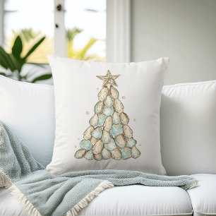 Coastal Oyster Shell Christmas Tree Cushion